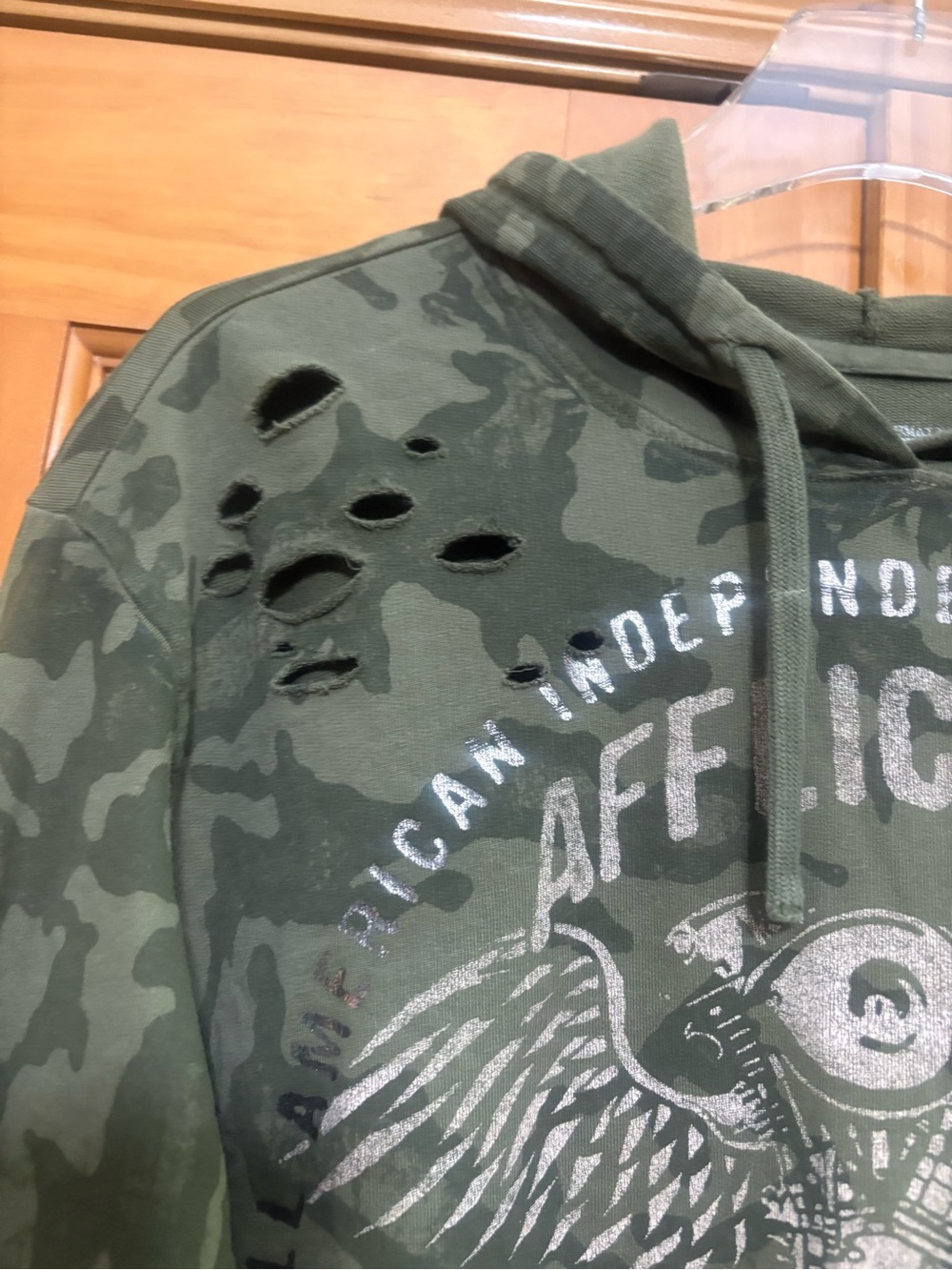 Affliction Olive Green Graphic Hoodie with Skull Emblem Size Small EUC - Picture 5 of 9